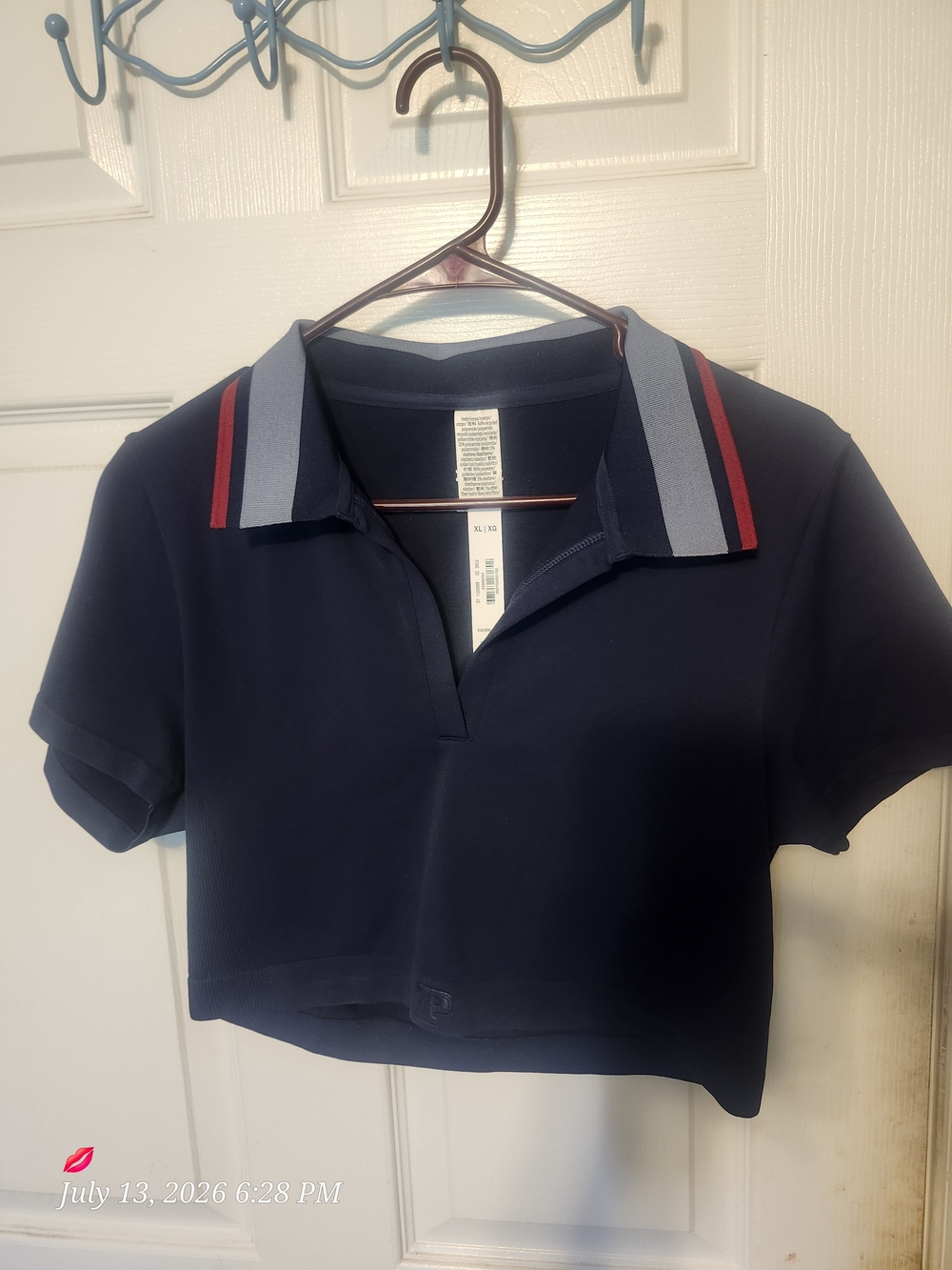 PINK Victoria's Secret Navy Cropped Polo with Striped Collar